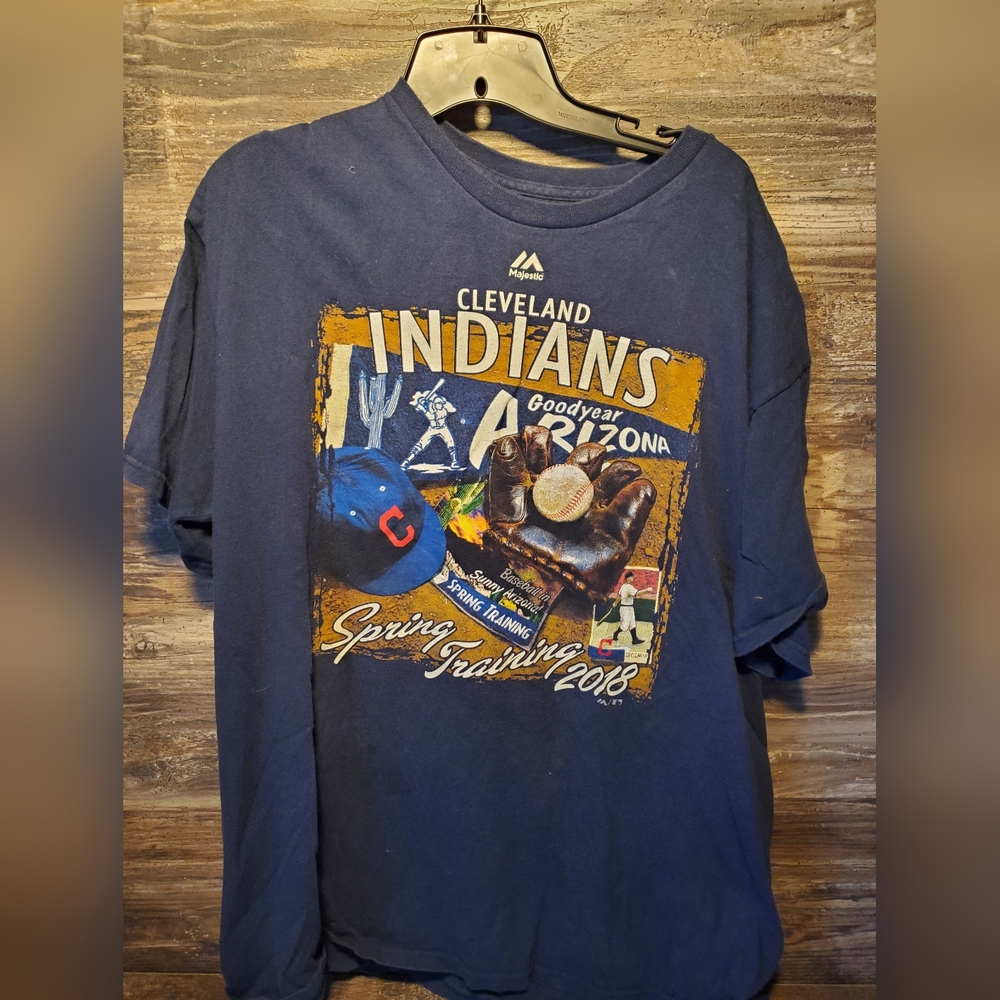Cleveland Indians‎ Majestic T-Shirt MLB Baseball Blue Men’s XL Stained